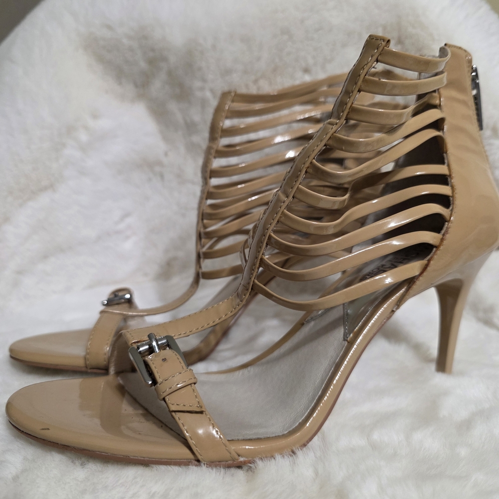 Michael Kors Tan Patent Strappy Cage Heels